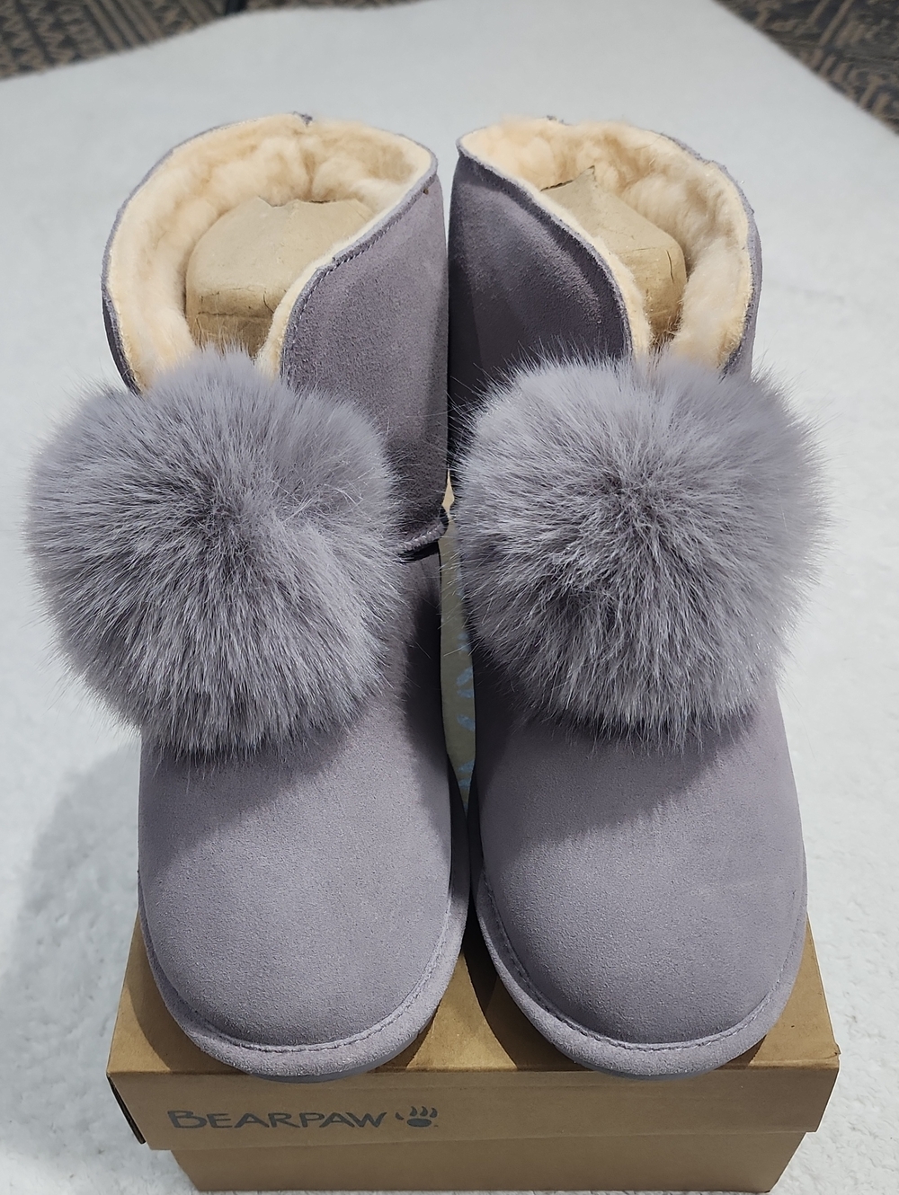 BearPaw Libby Liv Pom Suede Wisteria Boots New In Box